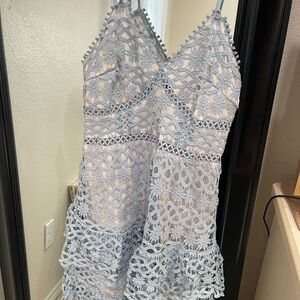Simplee Light Blue Lace Mini Dress